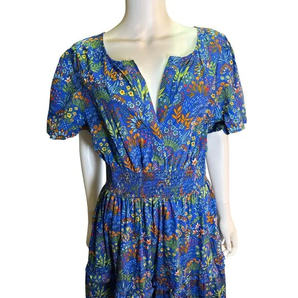 SUGARLIPS V-Neck Smocked Waist Tiered Maxi Dress Cotton Spring Easter XL EUC - Picture 2 of 7